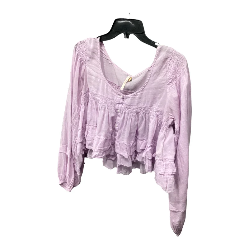 Women's Blouse with Lapel CollarTop Long Sleeve By Free People In Purple, Size: Xs