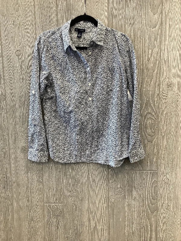 Women's Blouse with Keyhole CollarTop Long Sleeve By Gap In Blue & White, Size: S