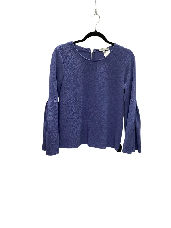 Women's Blouse with Low CollarTop Long Sleeve By Green Envelope In Blue, Size: M