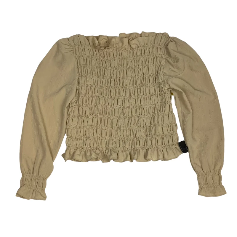 Women's Blouse with Shawl CollarTop Long Sleeve By H&m In Tan, Size: L