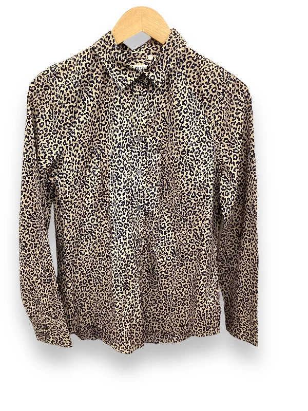 Women's Blouse with CollarTop Long Sleeve By J. Crew In Animal Print, Size: M