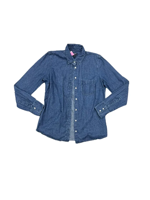 Women's Blouse with Puffed SleevesTop Long Sleeve By J. Crew In Blue Denim, Size: S