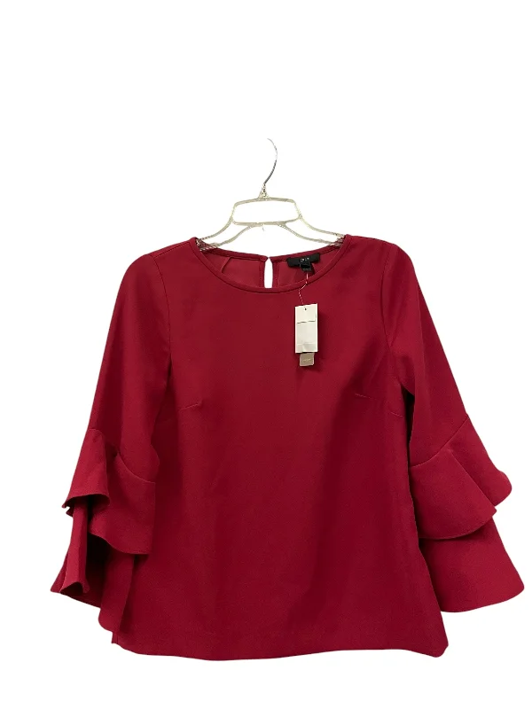 Women's Blouse with Collarless DesignTop Long Sleeve By J. Crew In Red, Size: Xs