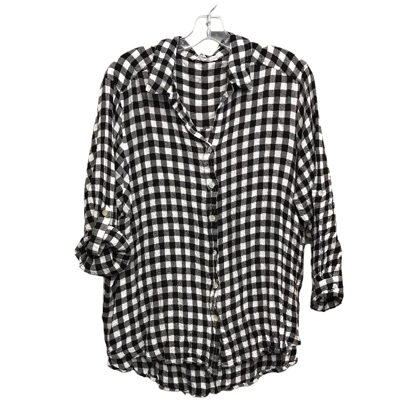 Women's Blouse with Sweetheart CollarTop Long Sleeve By Jane And Delancey In Black & White, Size: 1x