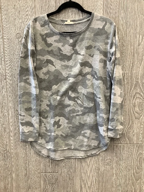 Women's Blouse with Narrow CollarTop Long Sleeve By Jane And Delancey In Camouflage Print, Size: S