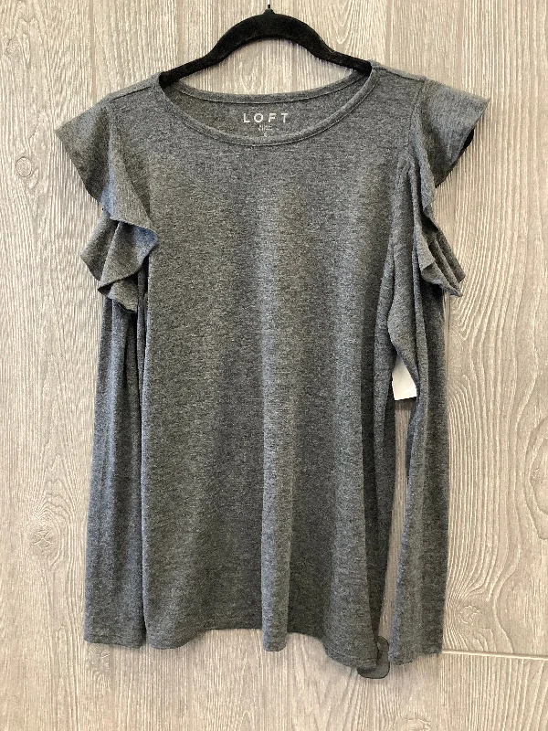 Women's Blouse with Notched CollarTop Long Sleeve By Loft In Grey, Size: S