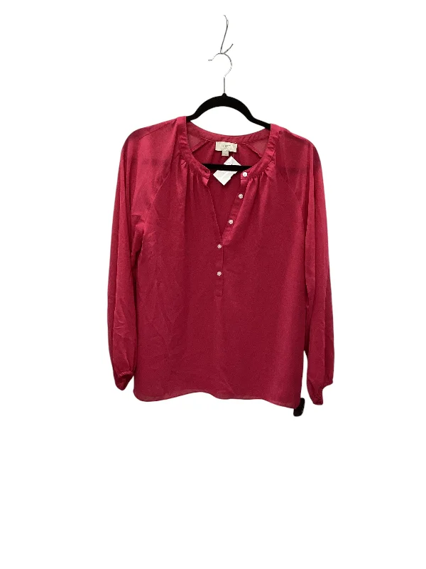 Women's Blouse with Collarless DesignTop Long Sleeve By Loft In Pink, Size: S