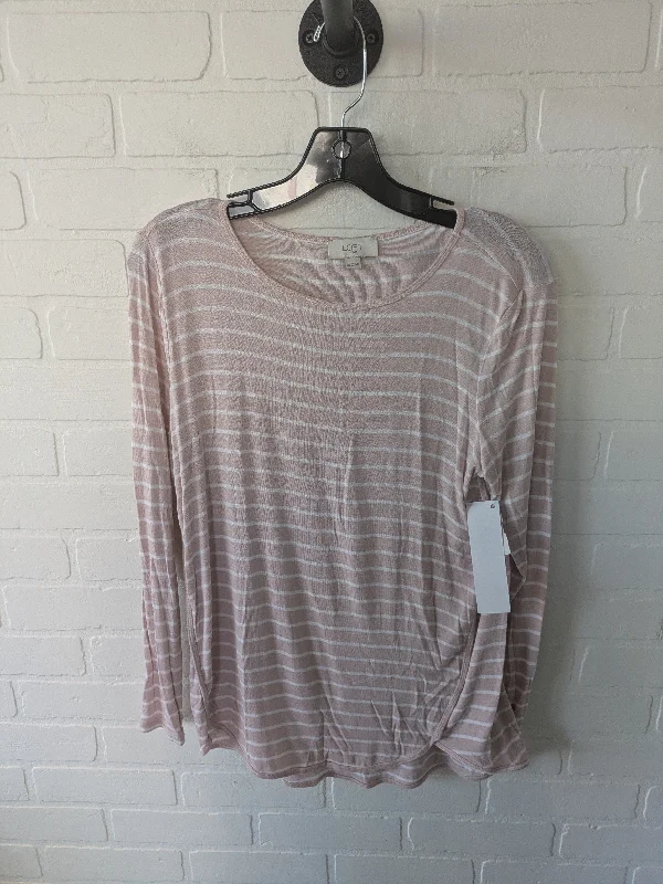 Women's Blouse with BeltTop Long Sleeve By Loft In Pink & White, Size: Xs