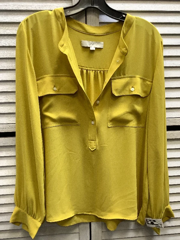 Women's Blouse with Three-Quarter SleevesTop Long Sleeve By Loft In Yellow, Size: M