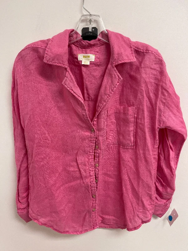 Women's Blouse with Shawl CollarTop Long Sleeve By Maeve In Pink, Size: M