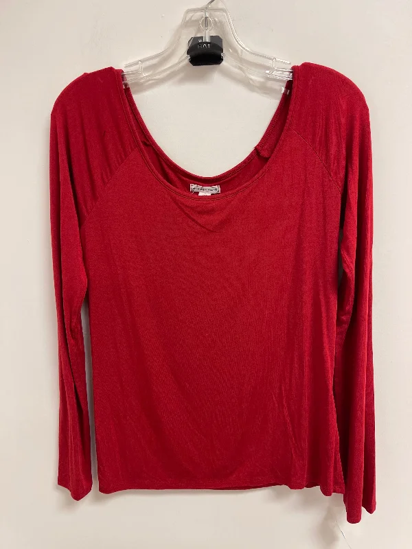 Women's Blouse with Straight HemTop Long Sleeve By Melrose And Market In Red, Size: M