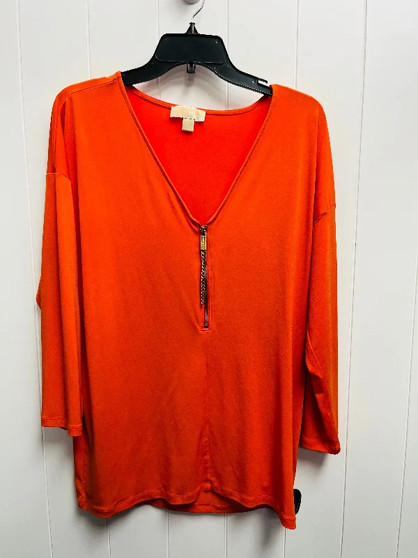 Women's Blouse with Collarless DesignTop Long Sleeve By Michael By Michael Kors In Orange, Size: Xl