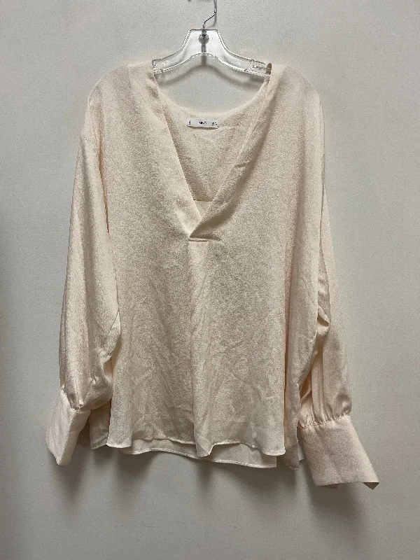 Women's V-Neck BlouseTop Long Sleeve By Mng In Cream, Size: 1x