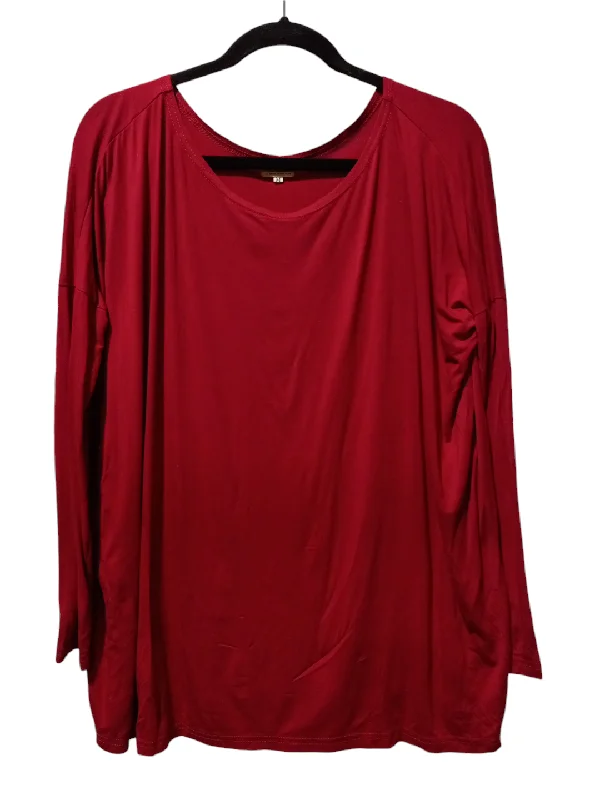 Women's Blouse with Collarless DesignTop Long Sleeve By Piko In Red, Size: M