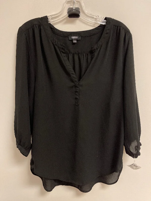 Women's Blouse with Mid-LengthTop Long Sleeve By Premise In Black, Size: L