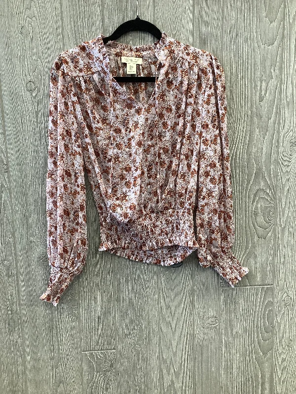 Women's Blouse with Square CollarTop Long Sleeve By Rachel Zoe In Floral Print, Size: S