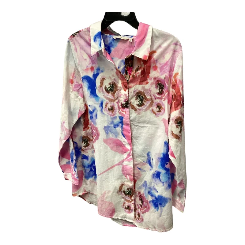 Women's Blouse with Wide CollarTop Long Sleeve By Soft Surroundings In Floral Print, Size: Xl