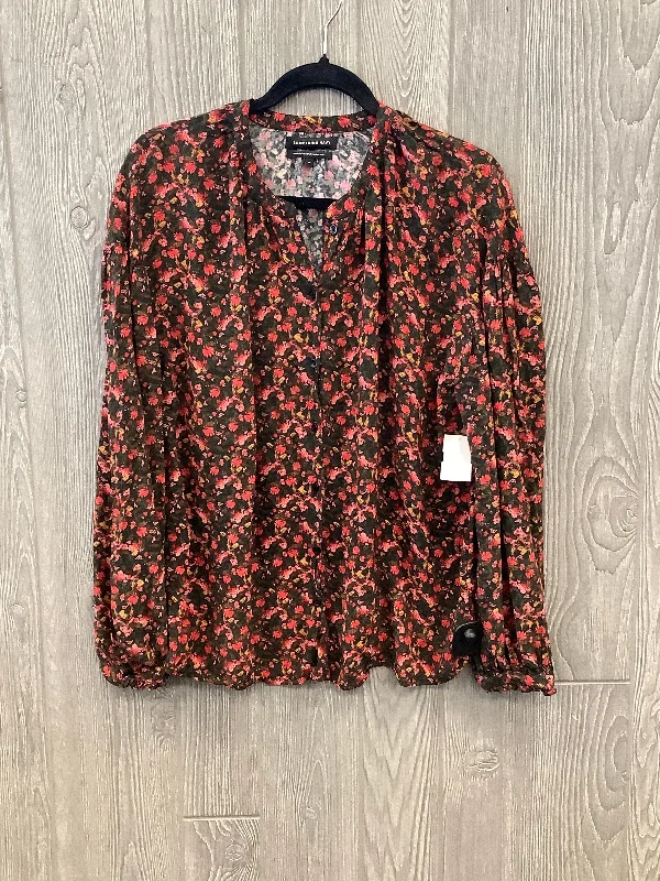 Women's Blouse with Sweetheart CollarTop Long Sleeve By Something Navy In Floral Print, Size: M