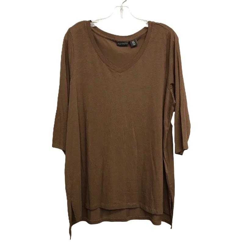 Women's Blouse with Narrow CollarTop Long Sleeve By Tahari By Arthur Levine In Brown, Size: 1x