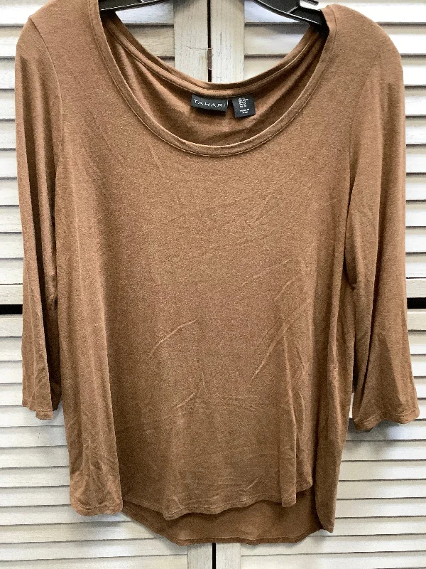 Women's Blouse with Short SleevesTop Long Sleeve By Tahari By Arthur Levine In Brown, Size: M