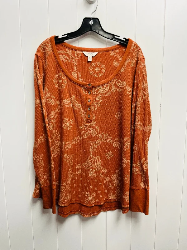 Women's Ruffled BlouseTop Long Sleeve By Terra & Sky In Orange, Size: 1x