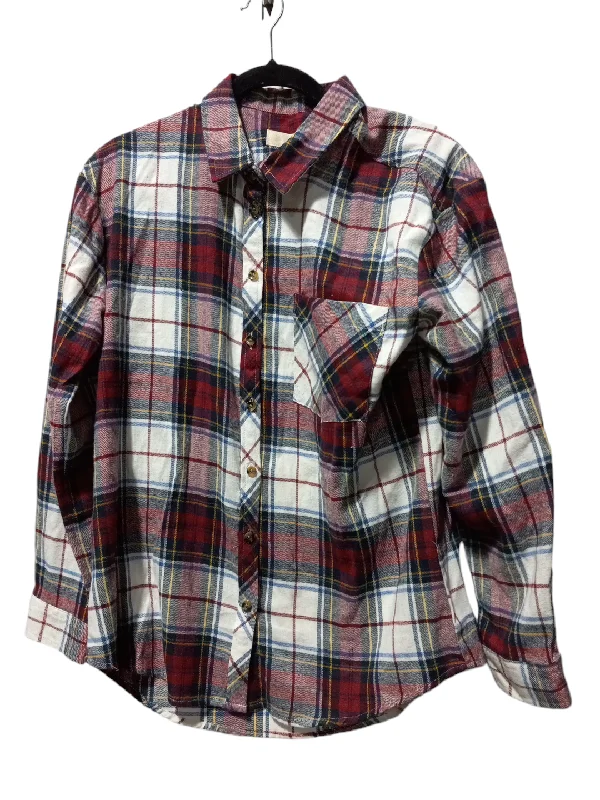 Women's Round-Neck BlouseTop Long Sleeve By Thread And Supply In Plaid Pattern, Size: S