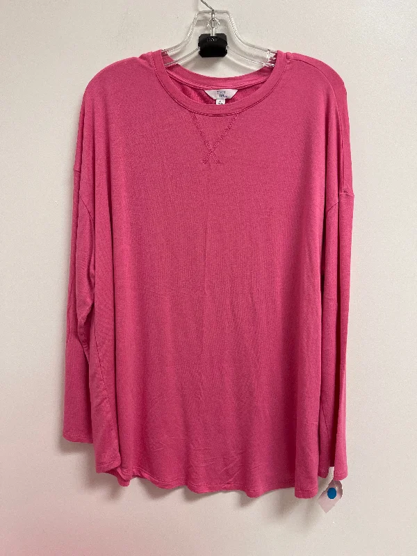 Women's Blouse with Sweetheart NeckTop Long Sleeve By Time And Tru In Pink, Size: Xl