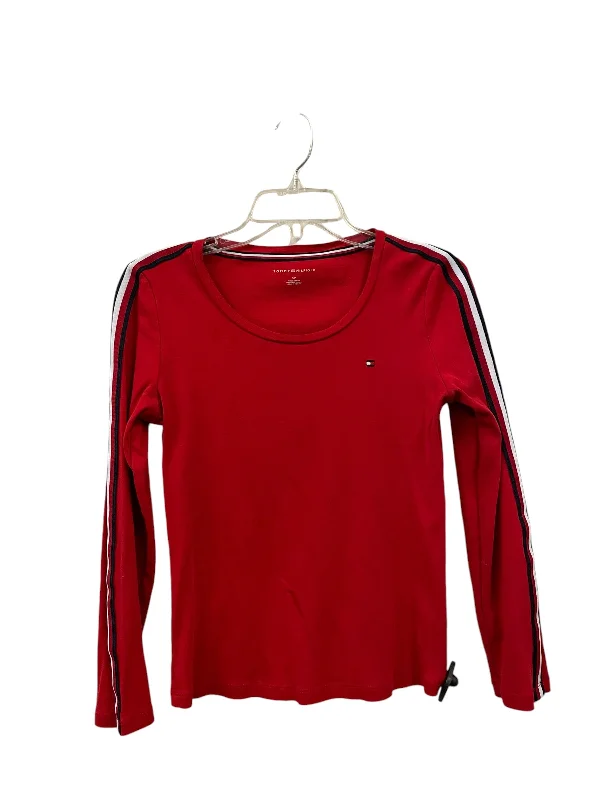 Women's Blouse with Notched CollarTop Long Sleeve By Tommy Hilfiger In Red, Size: S