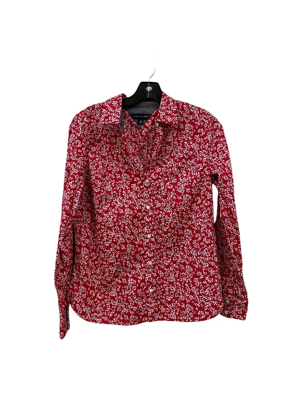 Women's Blouse with High CollarTop Long Sleeve By Tommy Hilfiger In Red, Size: Xs