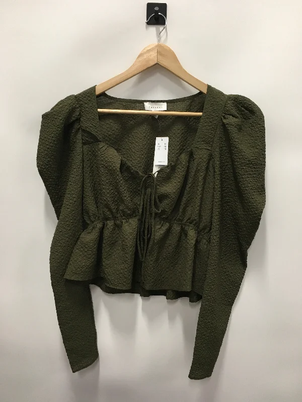 Women's Blouse with Boat CollarTop Long Sleeve By Top Shop In Green, Size: L