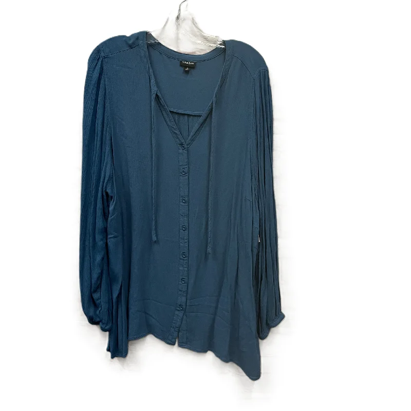 Women's Blouse with PleatsTop Long Sleeve By Torrid In Blue, Size: 3x