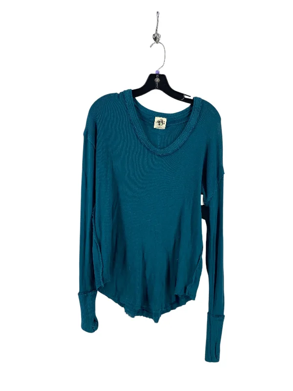 Women's Blouse with Narrow CollarTop Long Sleeve By We The Free In Teal, Size: S