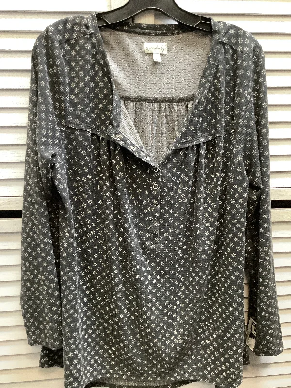 Women's Blouse with SmockingTop Long Sleeve By Wonderly In Grey, Size: L