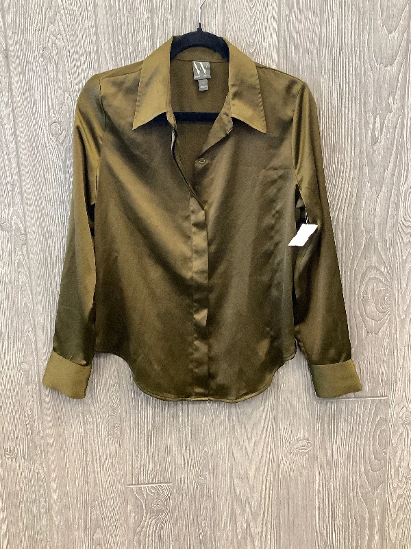 Women's Blouse with Shirt CollarTop Long Sleeve By Worthington In Green, Size: S