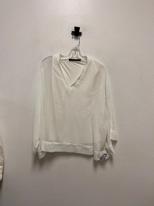 Women's Blouse with U-Shaped CollarTop Long Sleeve By Zara In White, Size: M