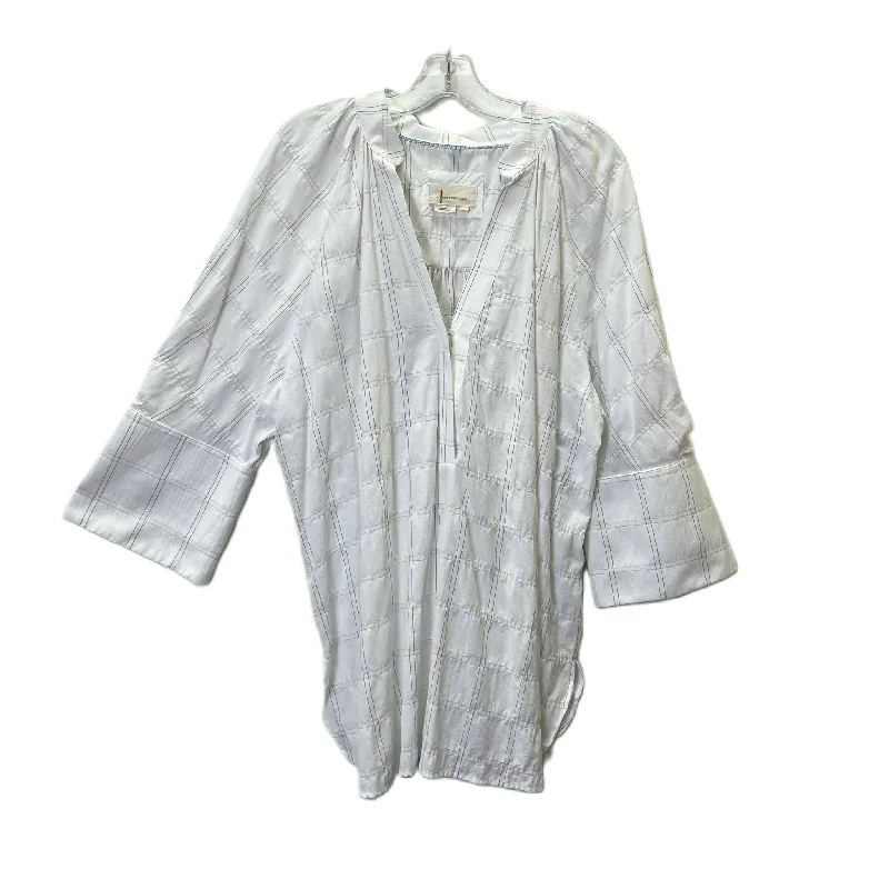 Women's Blouse with U-Shaped CollarTunic 3/4 Sleeve By Anthropologie In White, Size: Xl