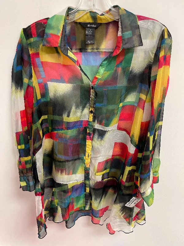 Women's Blouse with V-Shaped HemTunic Long Sleeve By Ali Miles In Multi-colored, Size: S